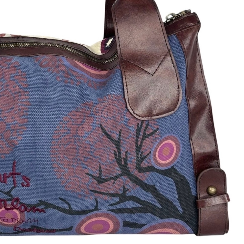 Desigual Embroidered Floral Pattern Faux Leather Trim Double Handle Shoulder Bag - Picture 7 of 14